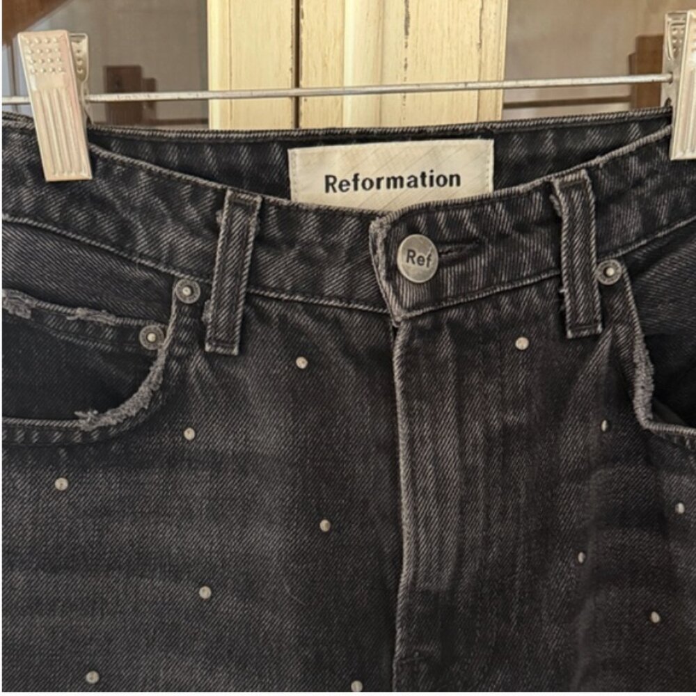 Reformation Black Studded Straight Leg Jeans